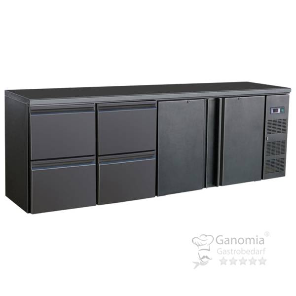 Barkühltisch Schwarz mit 2 Türen & 4 Schubladen 