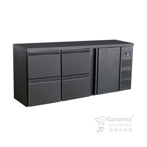 Barkühltisch schwarz mit 1 Tür und 4 Schubladen
