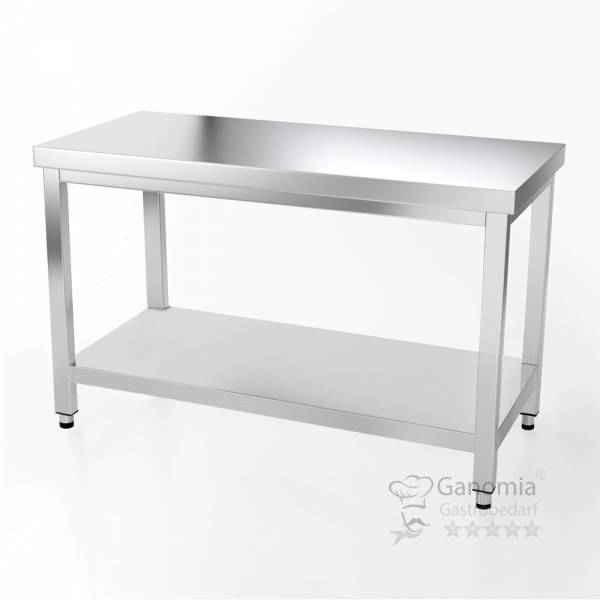 Edelstahl Tisch vier Kant Beine inkl. Unterboden Regal Gastro 140 x 60 cm